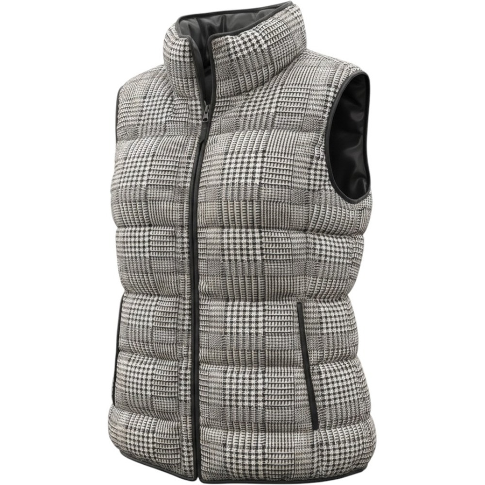 Banana Republic Glen Plaid Puffer Vest Down Fill Black White XS RN 54023